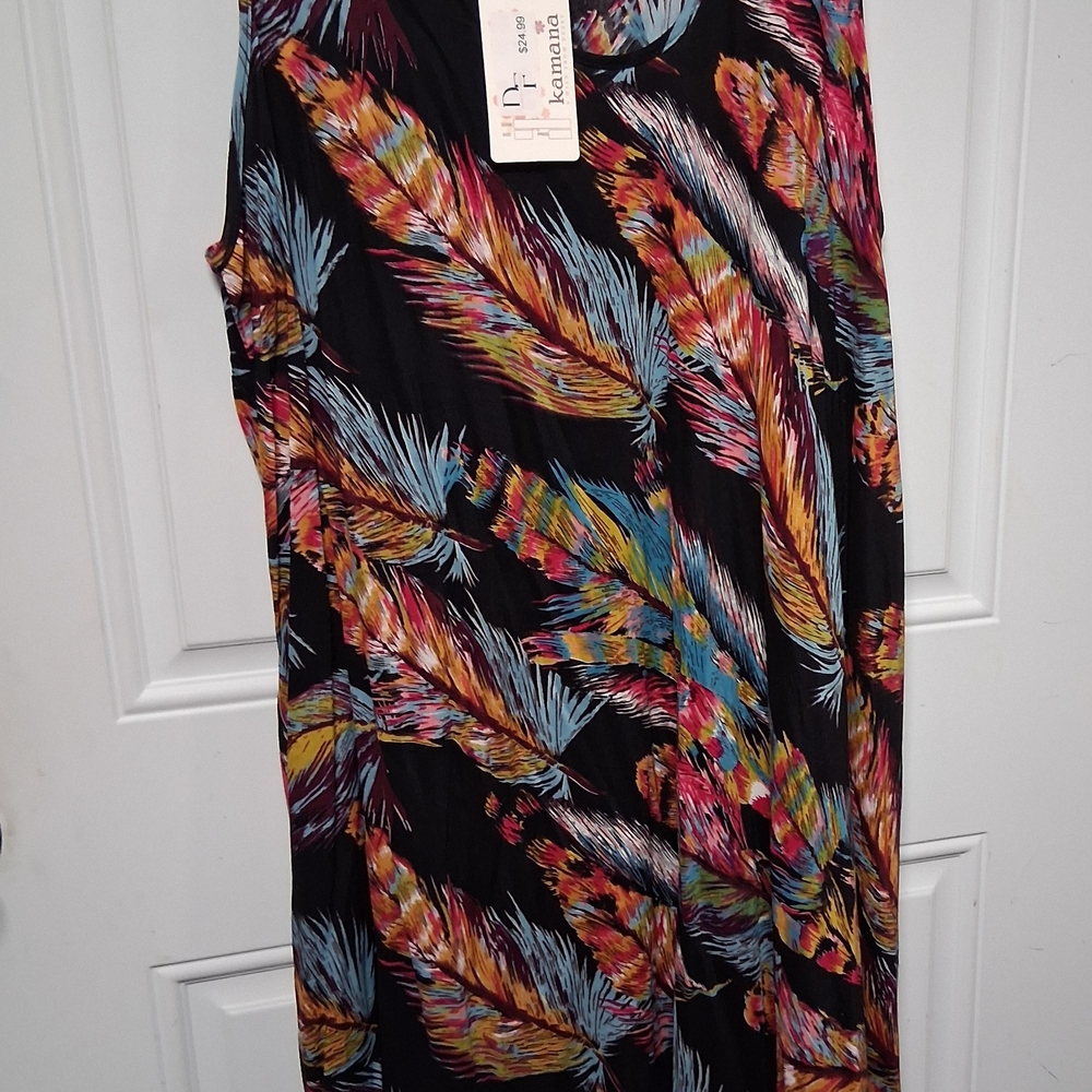 Kamana Fashions Multicolor Feather Print Dress Size L / XL